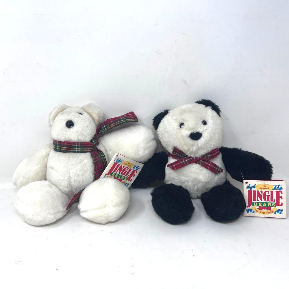 Hallmark Vintage Jingle Bears Plush Set Milly Panda Whitney White Teddy 1987